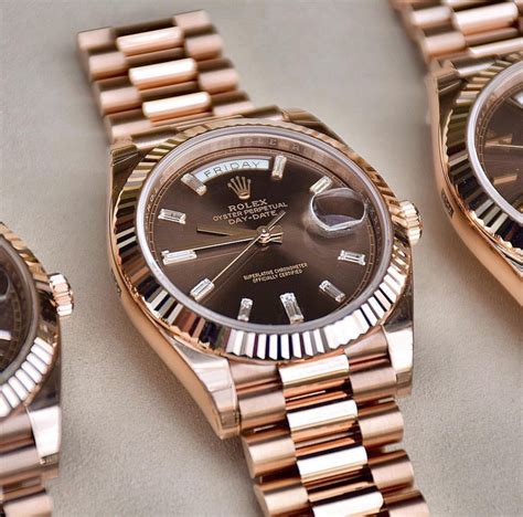 rolex 40mm chocolate rose gold diamond banquet|Rolex day date 40 18 ct.